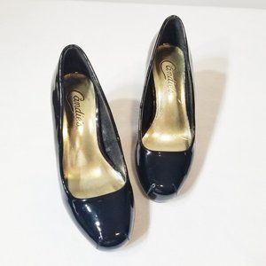 CANDIE'S Black Patent Leather Round Toe Platforms